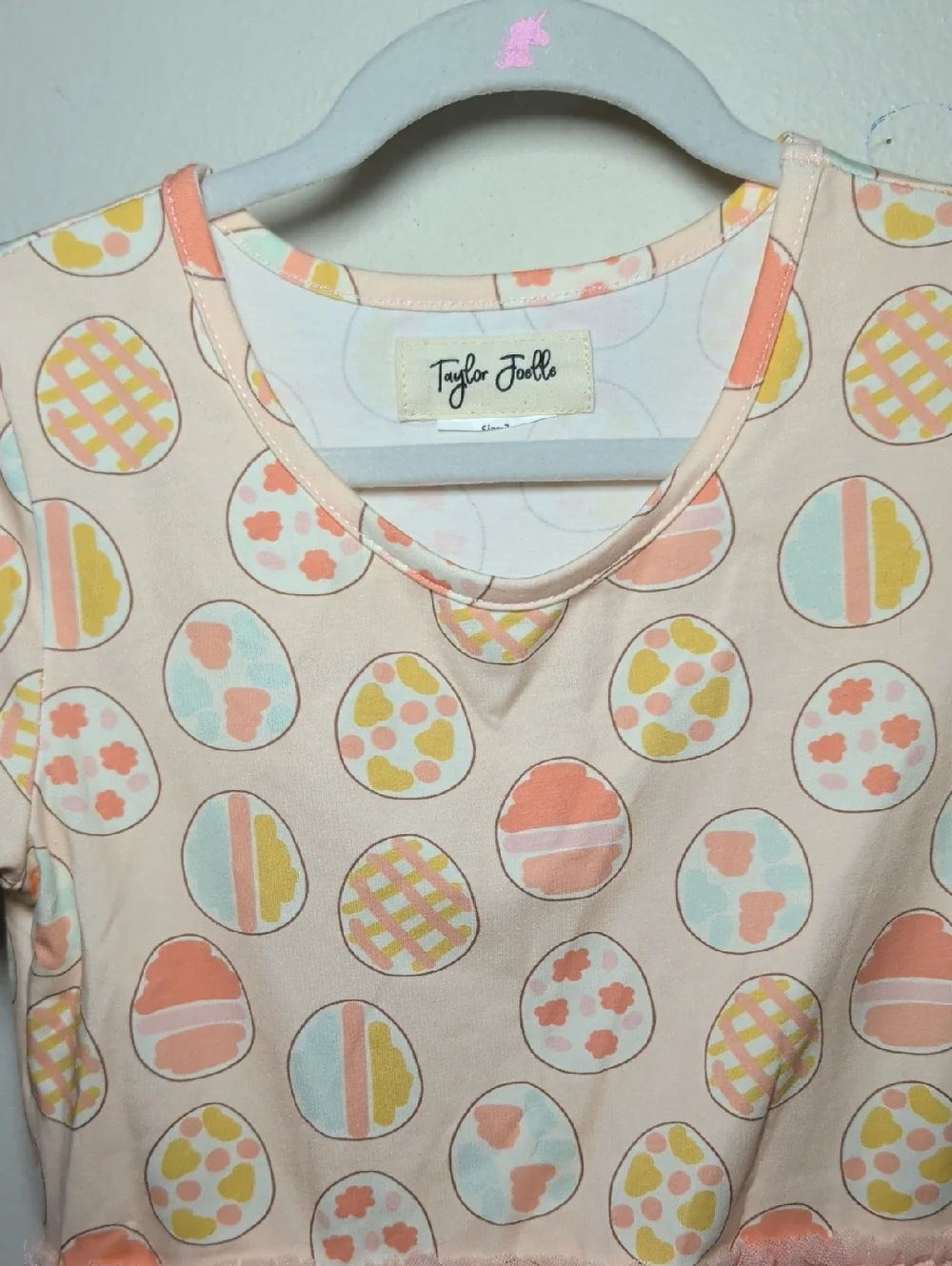 Taylor Joelle Painted Egg Tulle Twirl Dress Pink Yellow Pastel Girls Size 7